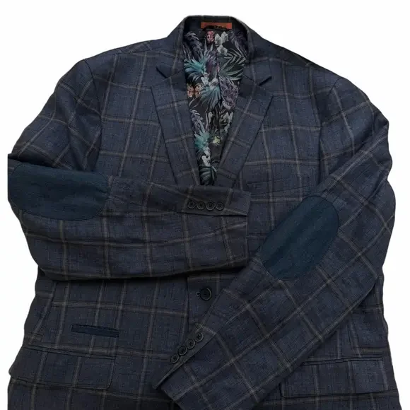 Tallia Linen Blazer Mens 46L Window Pane Sport Coat Suit Jacket Preppy Lined